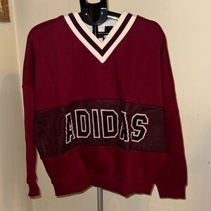 Adidas V-Neck Sweatshirt in Burgundy